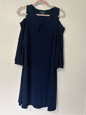 Lauren Ralph Lauren Navy Cold-Shoulder Midi Dress with Keyhole